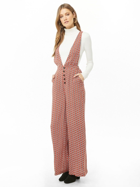 

FOREVER 21 Women Red & Black Printed Basic Jumpsuit