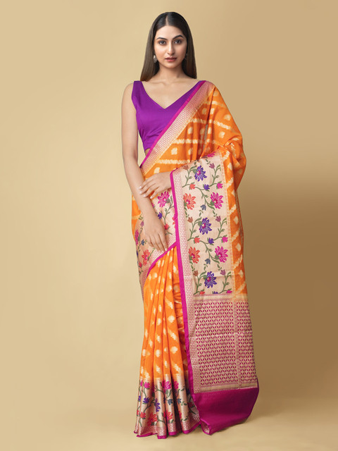 

Unnati Silks Orange Woven Design Banarasi Saree