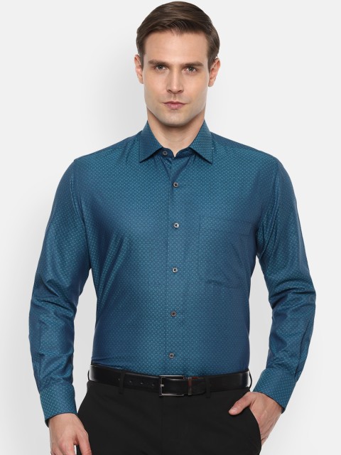 

Luxure by Louis Philippe Men Teal Blue Regular Fit Self Design Formal Shirt