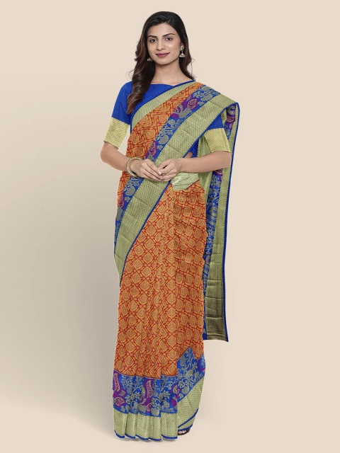 KLM Fashion Mall Mustard Yellow & Blue Silk Blend Woven Design Kanjeevaram Saree
