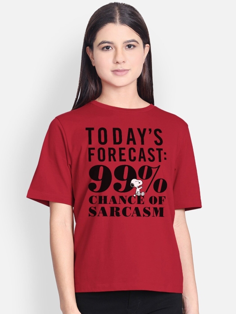 

Free Authority Women Red & Black Pure Cotton Typography Print T-shirt