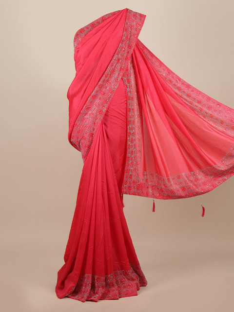 

Pothys Pink Solid Jute Silk Saree