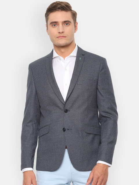 

V Dot Men Grey & White Printed Slim-Fit Single-Breasted Formal Blazer