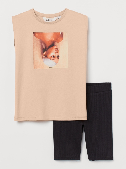 

H&M Girls Beige & Black 2-Piece Printed Jersey Set