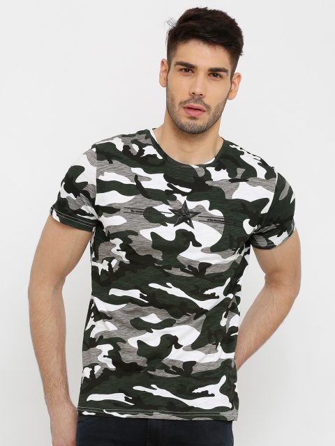 

Rex Straut Jeans Men Green & Grey Camouflage Print Slim Fit T-shirt