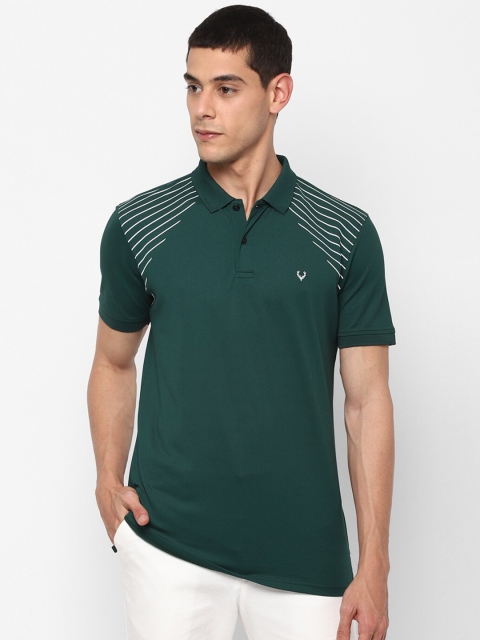 

Allen Solly Men Green & White Striped Polo Collar T-shirt