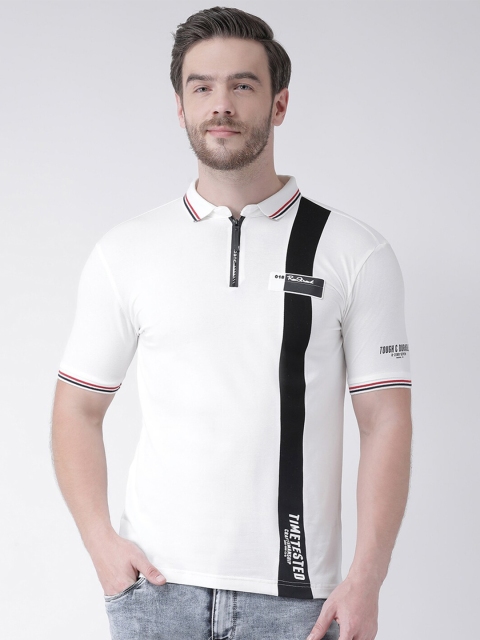 

Rex Straut Jeans Men White Striped Polo Collar Slim Fit T-shirt