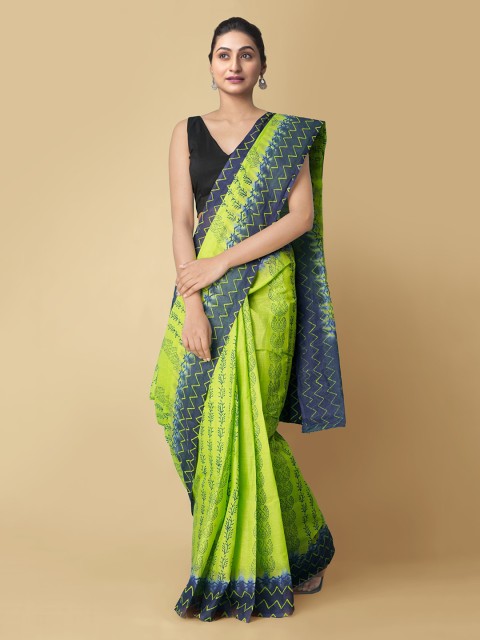 

Unnati Silks Green & Navy Blue Pure Cotton Printed Kota Saree