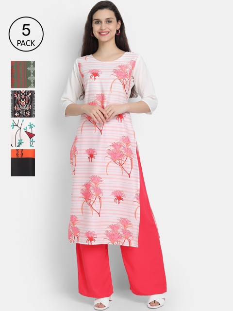 

Ethnic basket Women Pack Of 5 Ethnic Motifs Printed Crepe Kurta, Multi