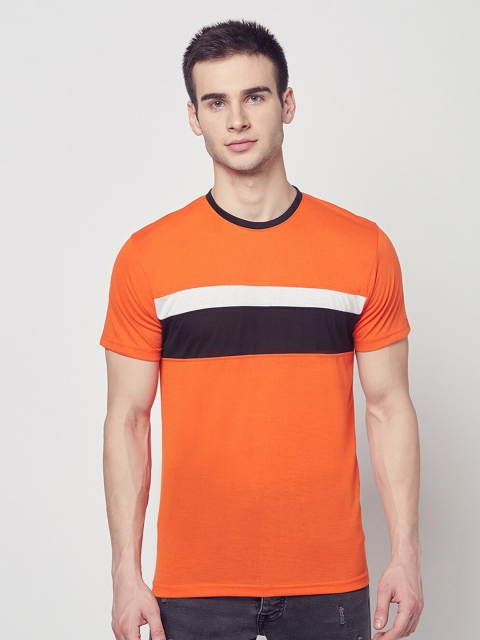 

ELEGANCE Men Orange & Black Striped T-shirt