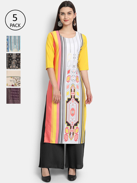 

Ethnic basket Women Pack of 5 Multicoloured Printed Kurtas, Multi
