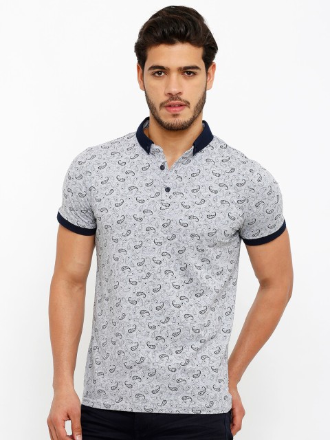 

Rex Straut Jeans Men Grey & Black Printed Polo Collar T-shirt