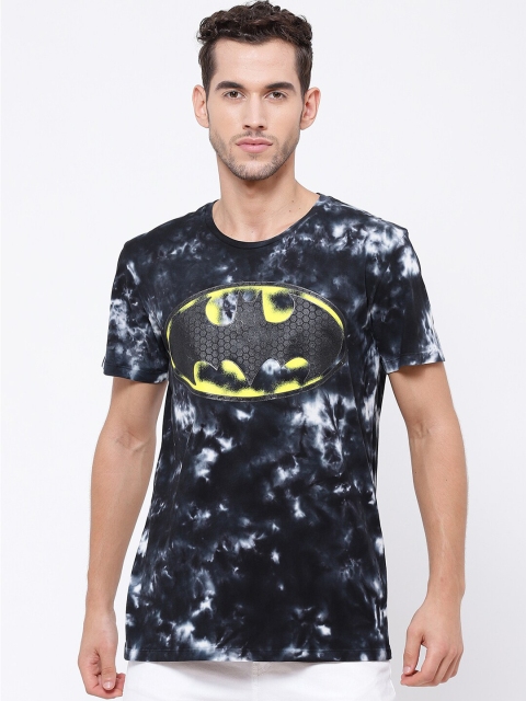 

Free Authority Men Black & White Tie and Dye T-shirt with Batman Print