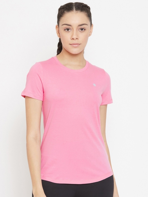 

ATHLISIS Women Pink Solid Lightweight Quick Dry Round Neck Running T-shirt