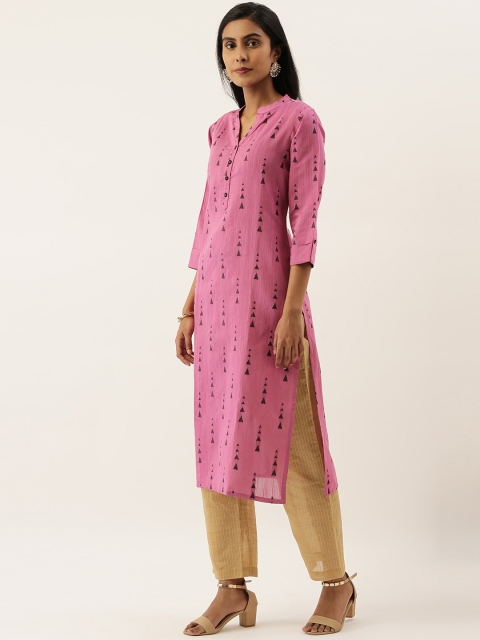 

Varanga Women Pink Printed Regular Straight Kurta with Trousers