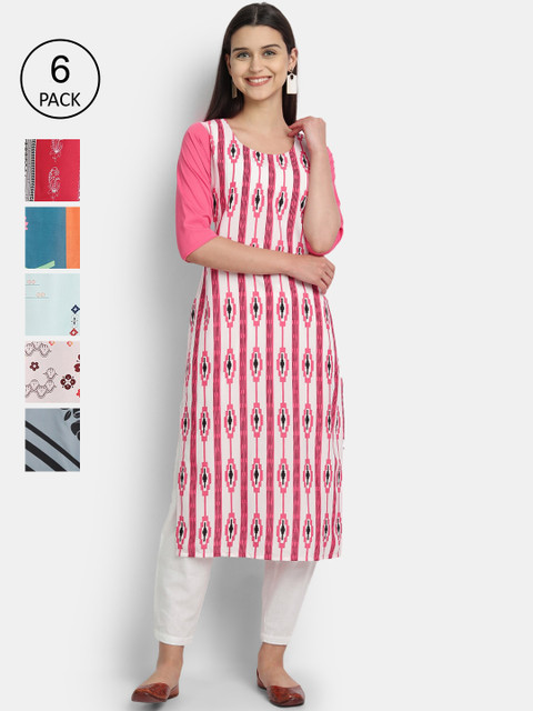 

Ethnic basket Women Set of 6 Multicoloured Printed Crepe Kurta, Multi