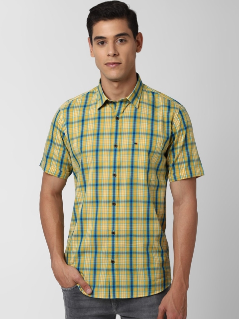 

Peter England Casuals Men Yellow & Blue Slim Fit Checked Casual Shirt