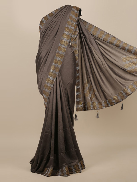

Pothys Taupe Solid Jute Silk Saree