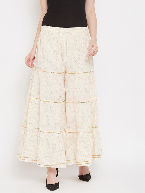 

TULIP 21 Women Off-White Printed Flared Palazzos