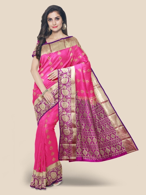 

KLM Fashion Mall Pink Silk Blend Woven Design Kanjeevaram Saree