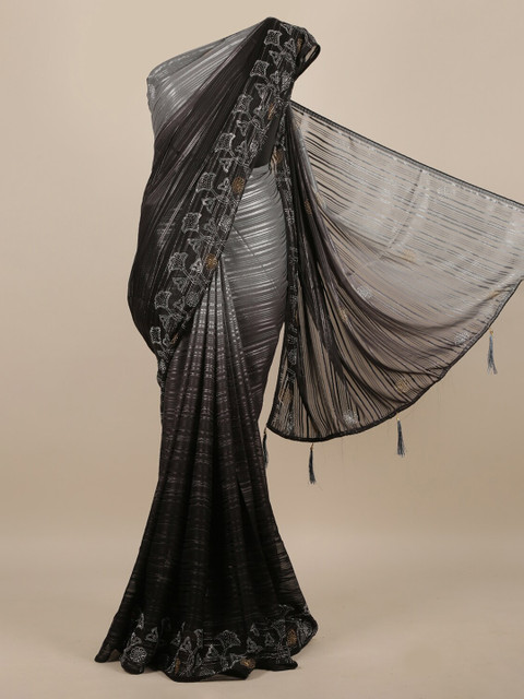 

Pothys Grey Striped Poly Chiffon Saree