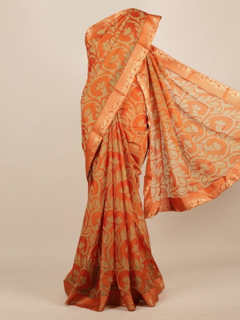 

Pothys Orange Printed Poly Chiffon Saree