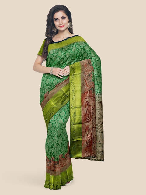 

Kalamandir Green Printed Kanjeevaram Saree