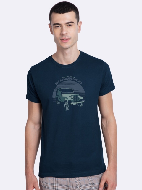 

Bewakoof Men Navy Blue Off Road Jeep Printed Pure Cotton T-shirt