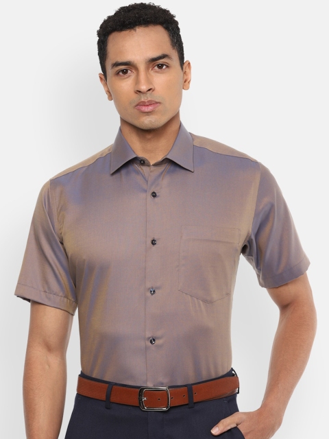 

Van Heusen Men Brown Regular Fit Solid Cotton Party Shirt with Satin Finish