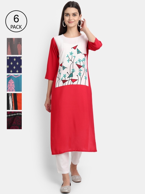 

Ethnic basket Women Pack Of 6 Floral Printed Crepe Kurta, Multi