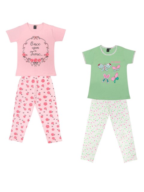 

Todd N Teen Girls Pink & Green Set of 2 Printed Night suit