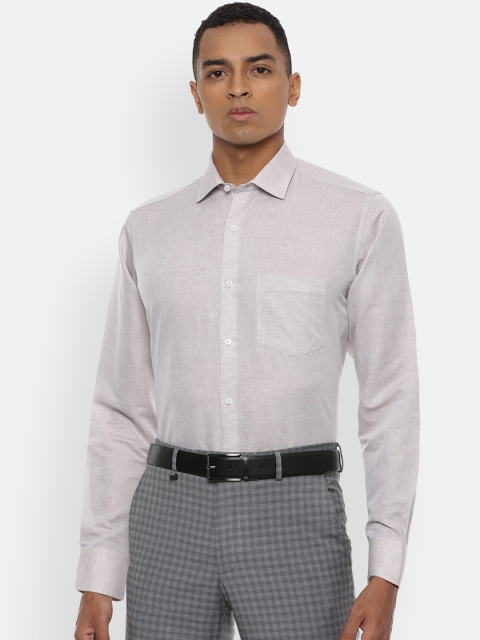 

Van Heusen Men Grey Melange Regular Fit Self Design Cotton Linen Formal Shirt
