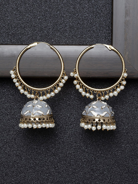 

Ibtida Grey Gold-Plated Beaded Handcrafted Enamelled Dome Shaped Jhumkas