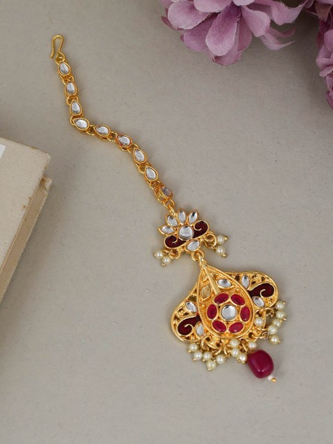 

Silvermerc Designs Gold-Plated Stone-Studded & Beaded Maang Tika