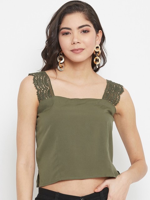 

SECRETS BY ZEROKAATA Green Georgette Regular Crop Top