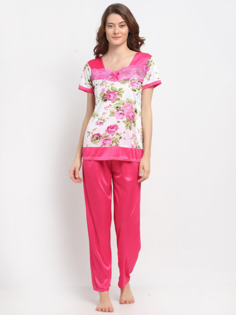 

NEUDIS Women Pink & White Printed Night suit