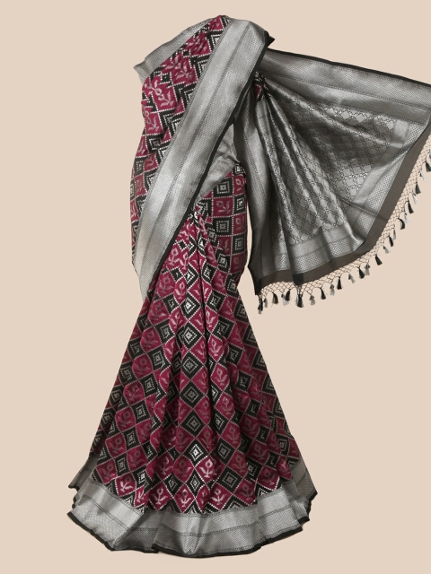 

Pothys Magenta Red & Black Pure Silk Printed Banarasi Saree