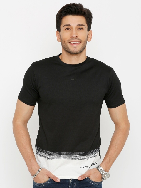

Rex Straut Jeans Men Black & White Colourblocked Slim Fit Tshirts