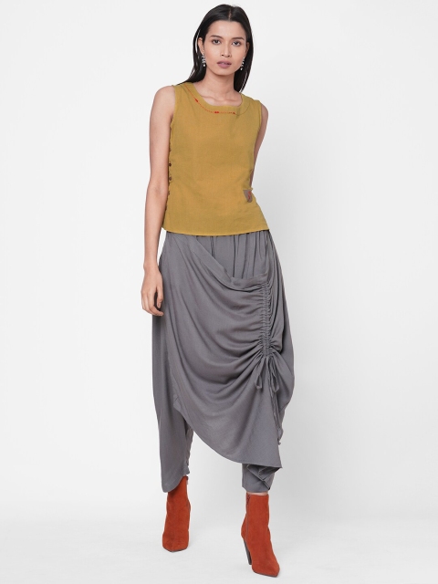 

ZOLA Women Mustard & Grey Solid Top with Dhoti Pants