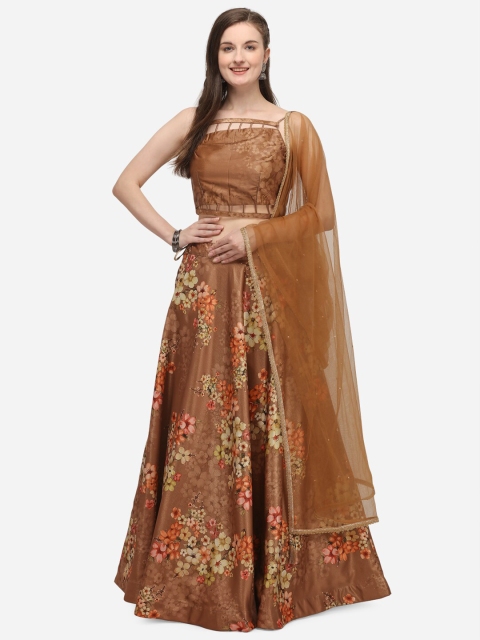 

NAKKASHI Rust Brown Printed Semi-Stitched Lehenga & Unstitched Blouse with Dupatta