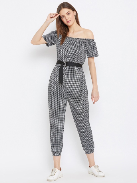 

THE SILHOUETTE STORE Women White & Black Checked Basic Jumpsuit