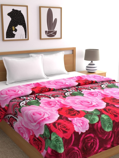 Signature Pink & Red Floral AC Room 380 GSM Double Bed Blanket