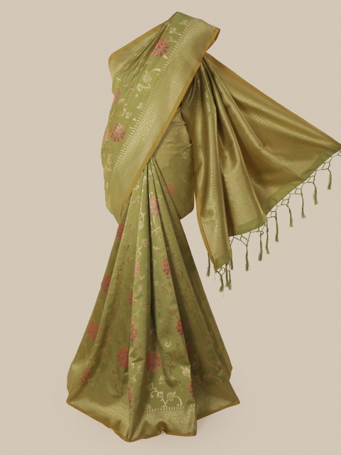 

Pothys Olive Green & Gold-Toned Pure Silk Woven Design Banarasi Saree