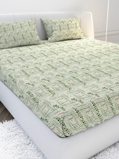 

MAYFAIR HOMES LONDON Unisex Multi Geometric Bedsheet with 2 Pillow Covers, Beige