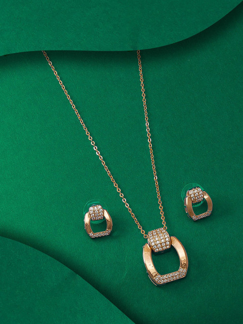 

aadita Rose Gold & White Studded Pendant Set