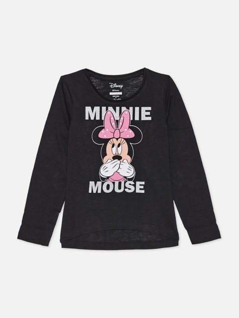 

Kids Ville Girls Black & Silver Minnie Mouse Print Round Neck Cotton T-shirt