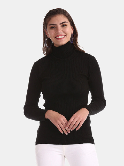 

Cherokee Women Black Ribbed Pullover Sweater