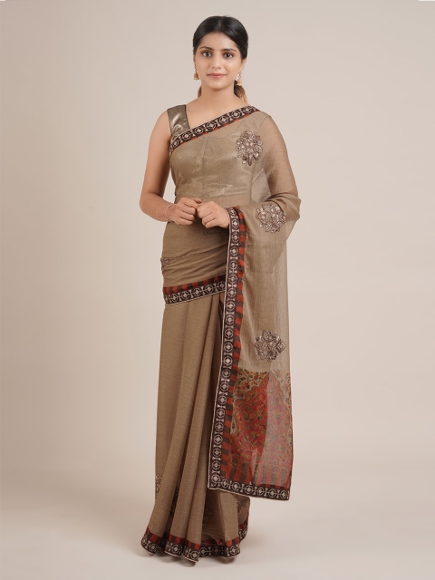 

Pothys Brown Embroidered Poly Chiffon Saree