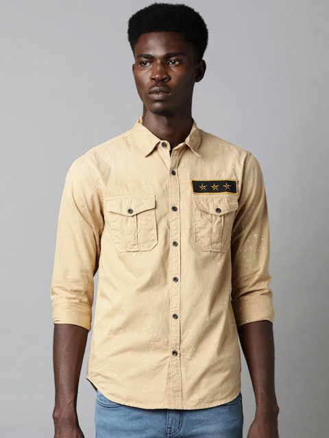 

Blue Saint Men Khaki Solid Slim Fit Casual Shirt