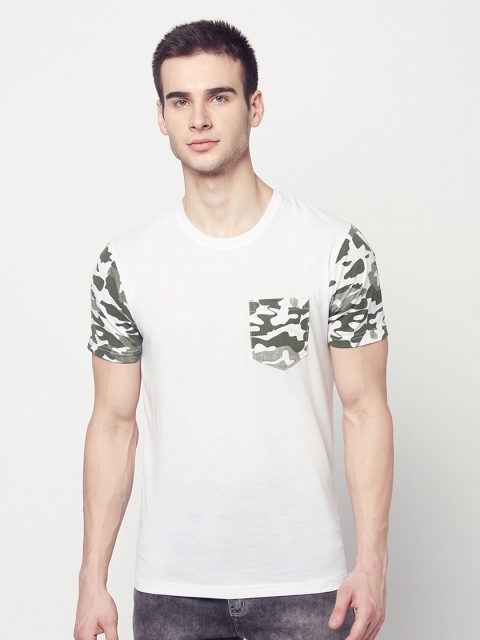 

ELEGANCE Men White Printed T-shirt with Pocket Detail